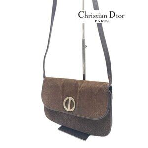 Christian Dior Two-Way Purse Brown Suede Trotter Print Leather